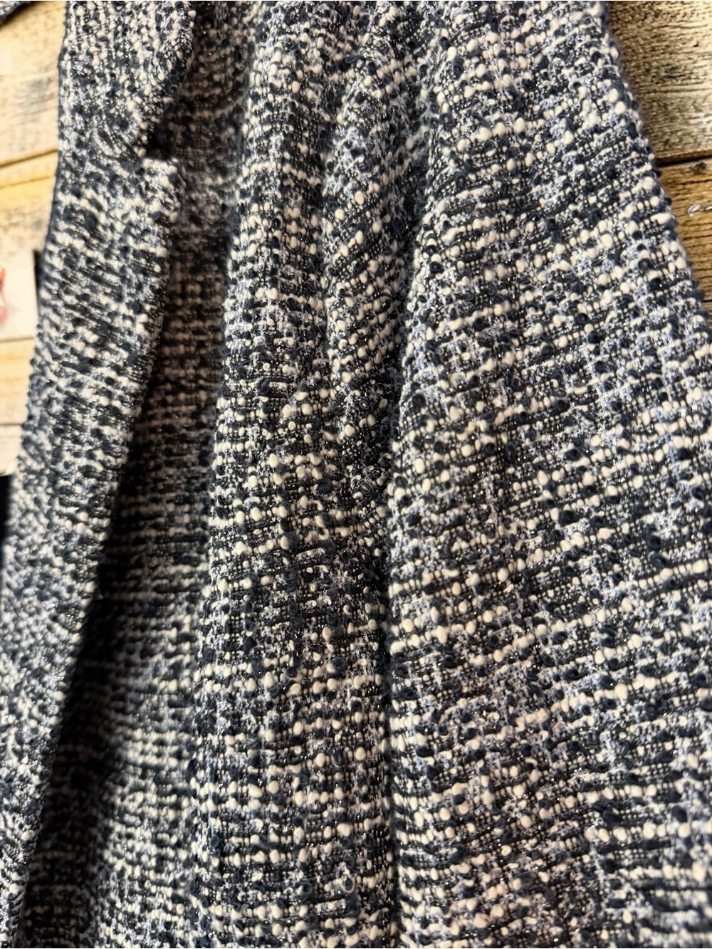 NWT Skies Are Blue Tweed Blazer L Navy Cream Boucle Frayed Hem Chanel-Style - Picture 4 of 8